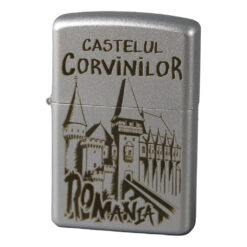 Bricheta metalica gravata Castelul Corvinilor 3.5 x 5.5 cm, argintie