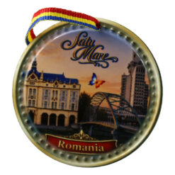 Magnet de frigider rotund din ceramica Satu Mare 6.5 cm , Romania
