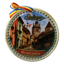 Magnet de frigider rotund din ceramica Sighisoara 6.5 cm, Romania
