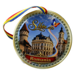Magnet de frigider rotund din ceramica Sibiu 6.5 cm, Romania