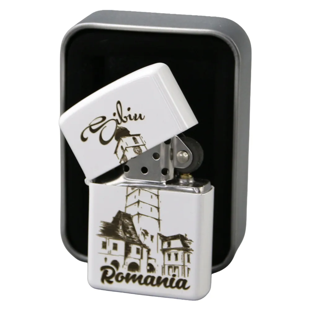 Bricheta metalica gravata Sibiu, Romania 3.8 x 5.5 cm, alba - imagine 2