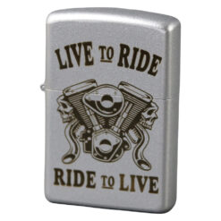 Bricheta metalica gravata "Live to Ride... Ride to Live" 3.8 x 5.5 cm, argintie