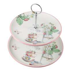 Platou etajat din ceramica cu 2 nivele 26/21 cm, Capsuni