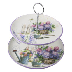 Platou etajat din ceramica cu 2 nivele 26/21 cm, Liliac