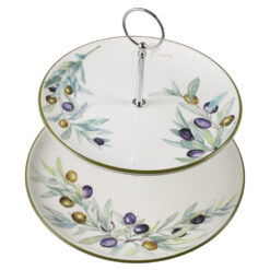 Platou etajat din ceramica cu 2 nivele Olive 26/21 cm, masline