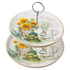 Platou etajat din ceramica cu 2 nivele Floarea soarelui 26/21 cm, Sunflower stories