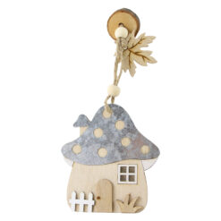 Decor de toamna Casa ciupercuta din lemn si metal cu agatatoare 7.5 x 30 cm