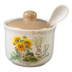 Zaharnita ceramica cu capac si lingurita Floarea soarelui 10 x 11 cm, 260 ml, Sunflower stories