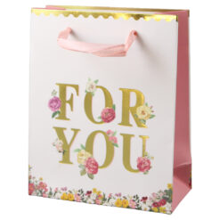 Punga cadou din hartie "For You" 11 x 14 cm cu flori
