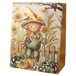 Punga cadou din hartie 18 x 23 cm, sperietoare cu floarea-soarelui