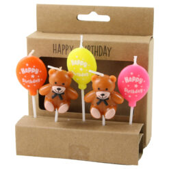 Set 5 lumanari pentru tort "Happy Birthday" baloane si ursuleti 7 cm