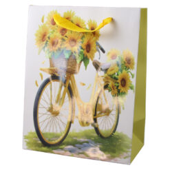 Punga cadou din hartie 18 x 23 cm, bicicleta cu floarea-soarelui