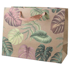 Punga cadou din hartie 23 x 18 cm, cu frunze tropicale