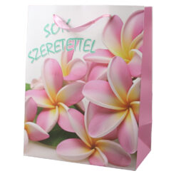 Punga cadou din hartie "Sok szeretettel" 18 x 23 cm, flori roz