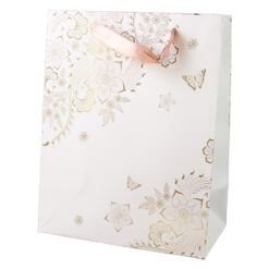 Punga cadou din hartie 18 x 23 cm, cu flori aurii