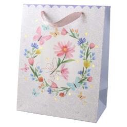 Punga cadou din hartie 18 x 23 cm, coronita cu flori si fluturi
