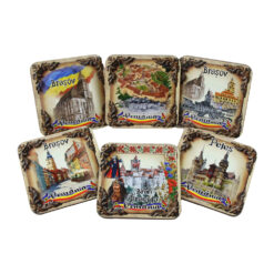 Set 6 suporturi pentru pahare din MDF Brasov/Bran - 9 x 9 cm, Romania