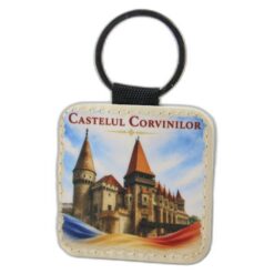 Breloc din piele sintetica Castelul Corvinilor 5 cm, Romania