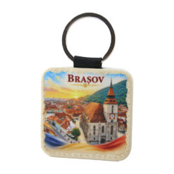 Breloc din piele sintetica Biserica Neagra, Brasov 5 cm, Romania
