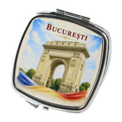 Oglinda metalica de buzunar Arcul de Triumf, Bucuresti 6.5 x 7 cm