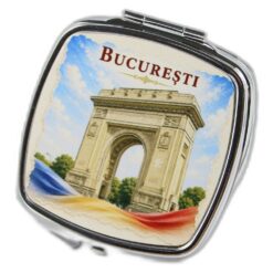 Oglinda metalica de buzunar Arcul de Triumf, Bucuresti 6.5 x 7 cm