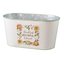 Ghiveci oval decorativa din metal "Thankful, Grateful, Blessed" 22.5 x 11.5 x 12 cm