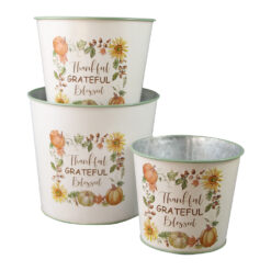Set 3 ghivece decorative din metal "Thankful, Grateful, Blessed" 15 x 14 cm