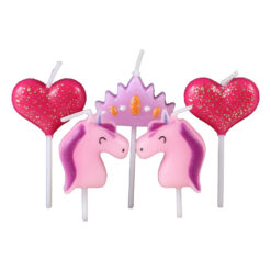 Set 5 lumanari pentru tort Unicorni si Inimi 3 x 7cm