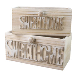 Set 2 ghivece decorative din lemn "Sweethome" 27 x 13.5 x 13 cm, alb antichizat