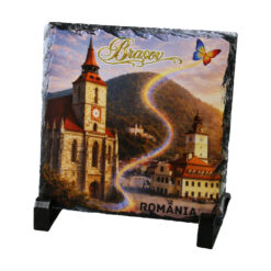 Placa din ardezie Brasov 14 x 14 cm, Romania cu fluture