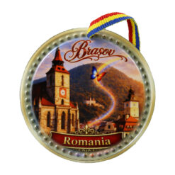 Magnet de frigider rotund din ceramica Brasov 6.5 cm, Romania