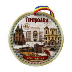 Magnet de frigider rotund din ceramica Timisoara 6.5 cm, vintage