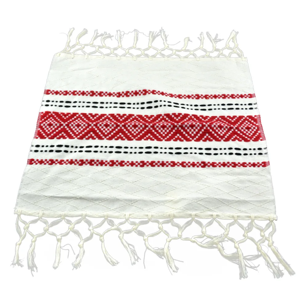 Servetel artizanal 40x40 cm, Crem/rosu