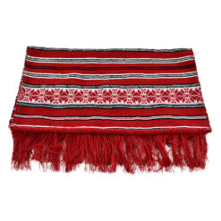 Stergar artizanal traditional 100x45 cm, Rosu/Alb/Negru, cu franjuri