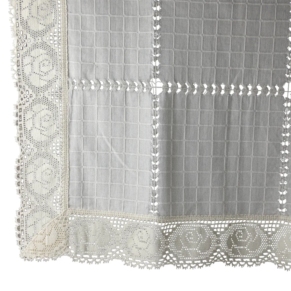 Fata de masa rustica din bumbac 140 x 230 cm, cu dantela trandafir