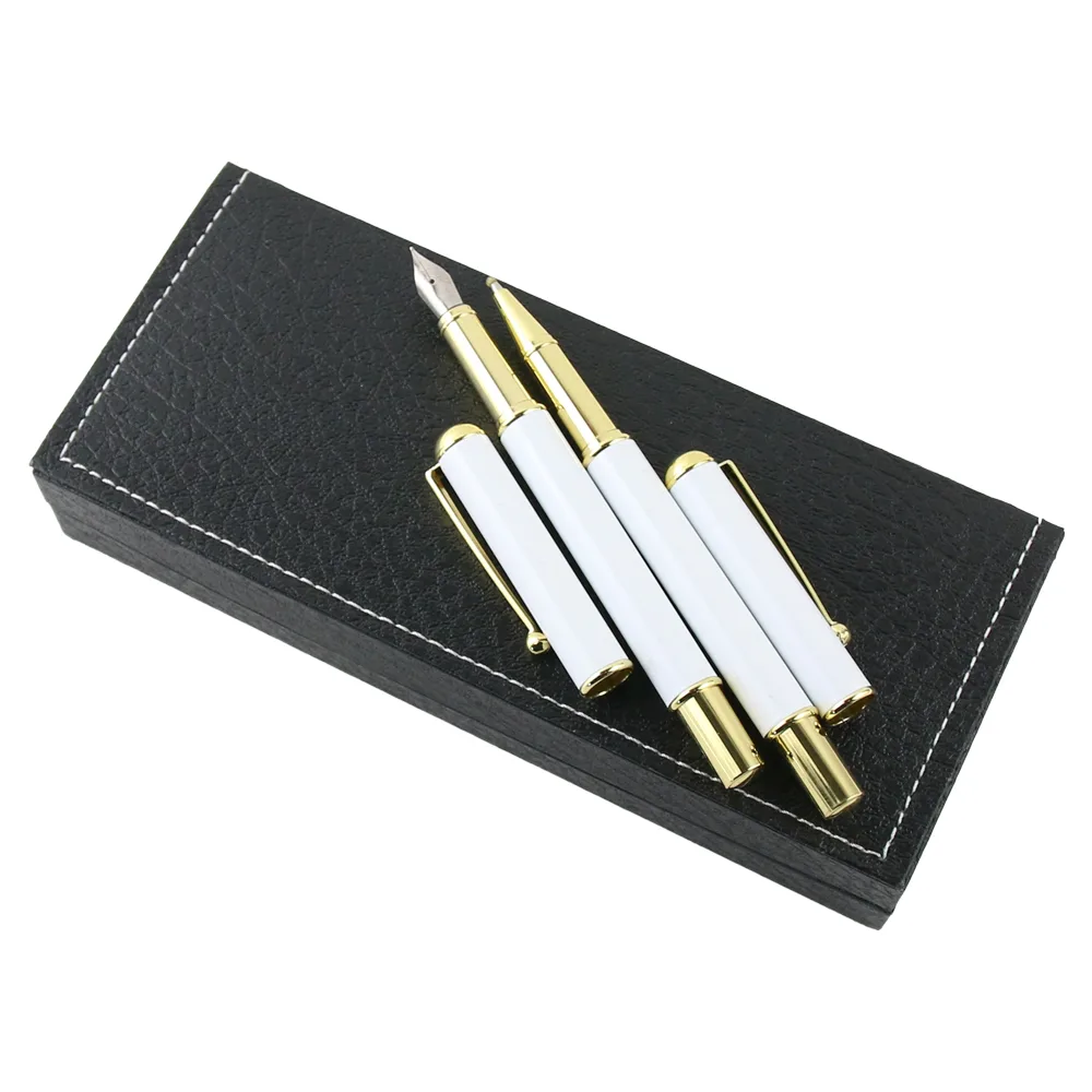 Set elegant stilou si pix in cutie cadou Alb/Auriu 19 x 8 cm - imagine 2