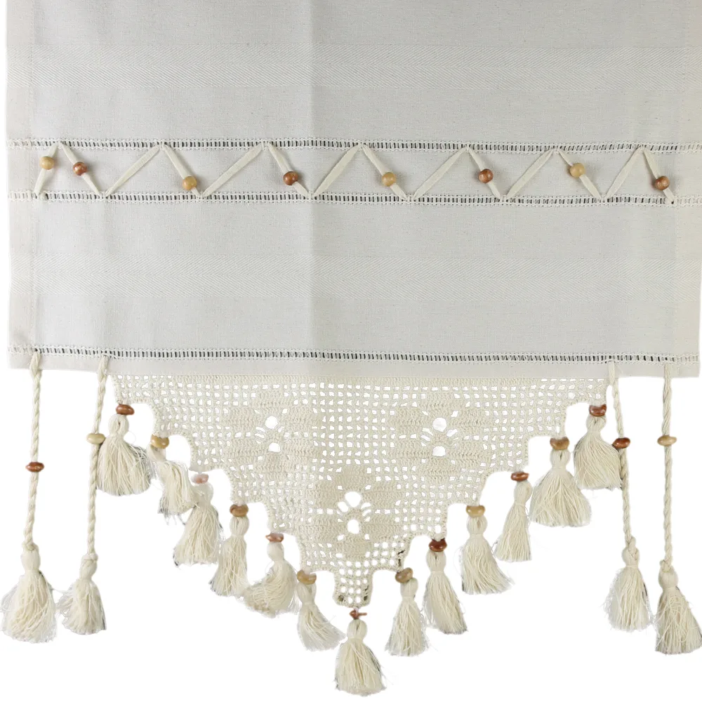 Fata de masa tip runner din bumbac 50 x 180 CM, cu dantela si margele din lemn