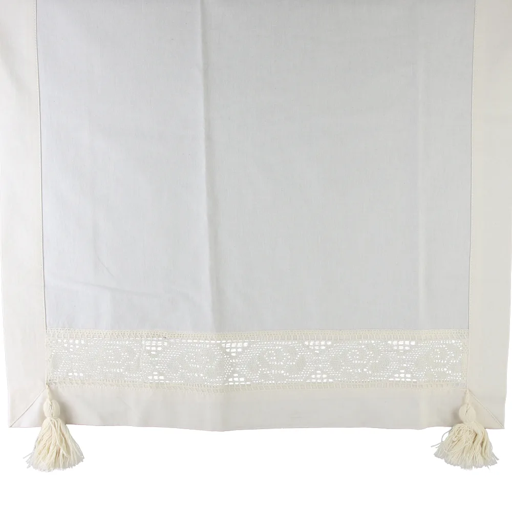 Fata de masa tip runner din bumbac 50 x 180 CM, cu dantela trandafir si franjuri