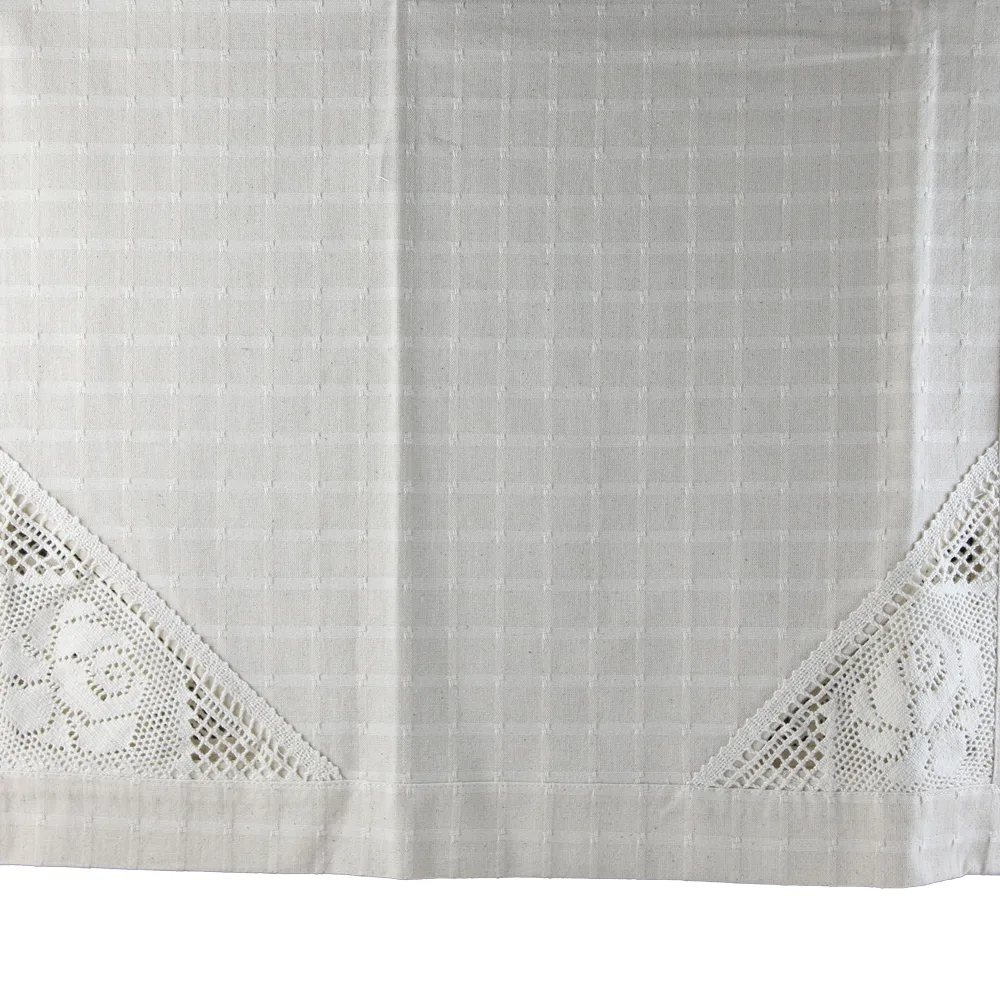 Fata de masa rustica din bumbac 140 x 180 cm, cu dantela trandafir