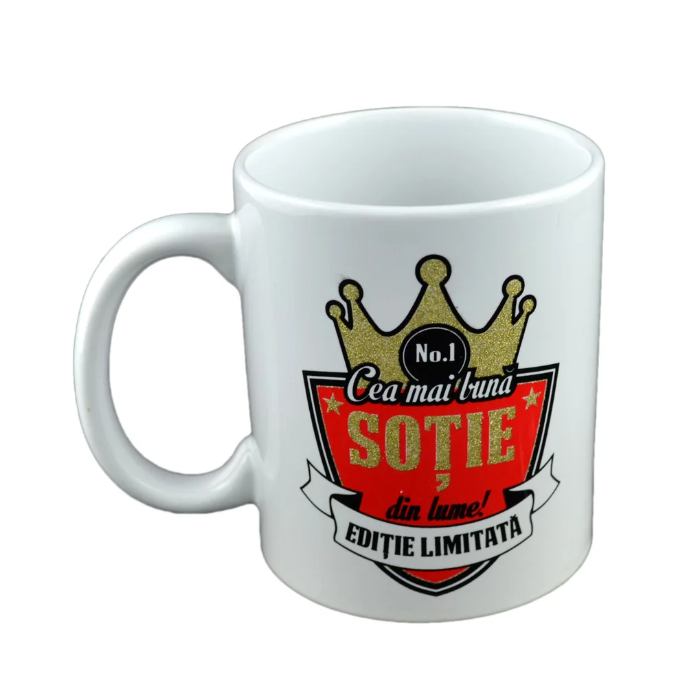 Cana ceramica Boss nr.1, 300 ml "Cea mai buna sotie din lume!", in cutie decorativa - imagine 2