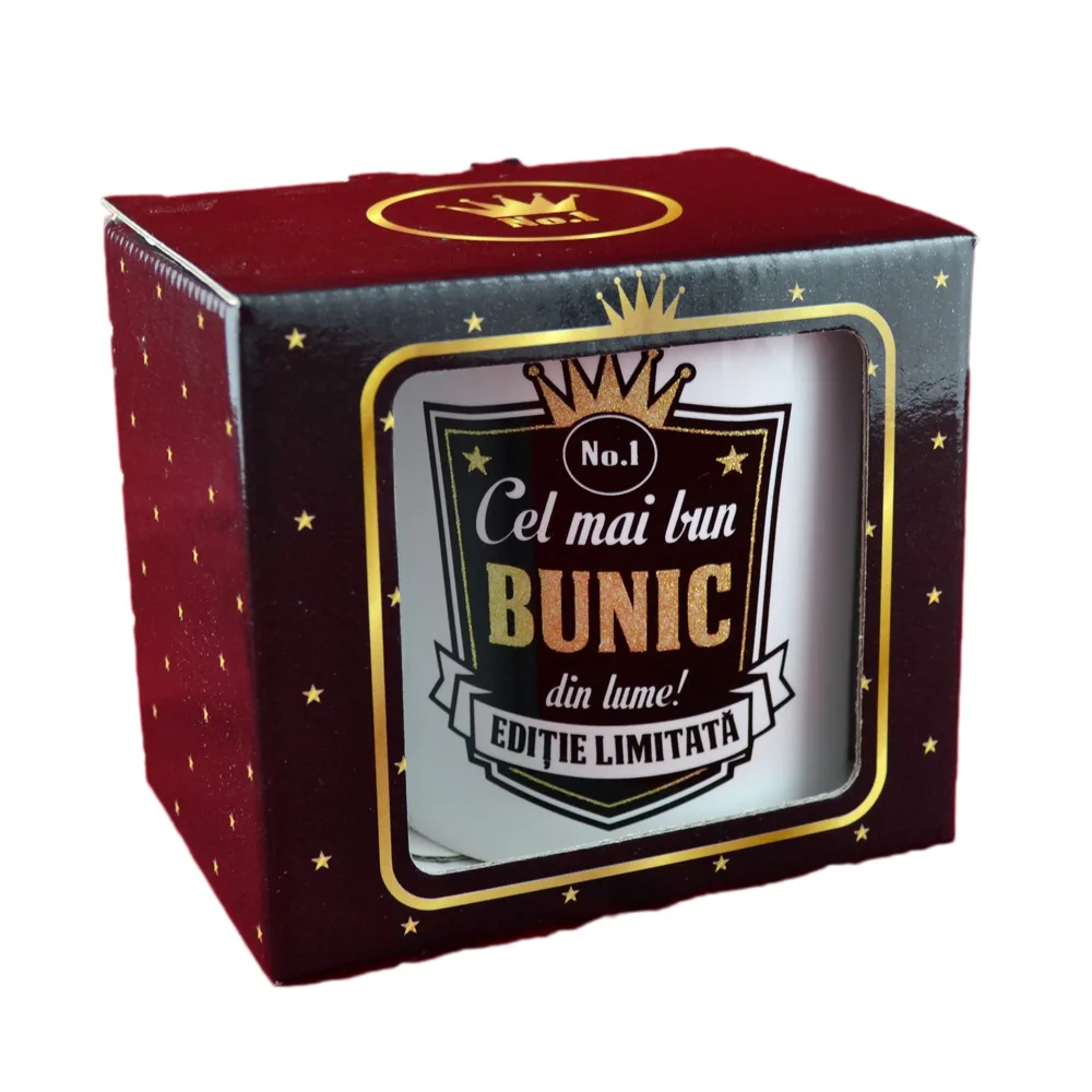 Cana ceramica Boss nr.1, 300 ml "Cel mai bun bunic din lume!", in cutie decorativa