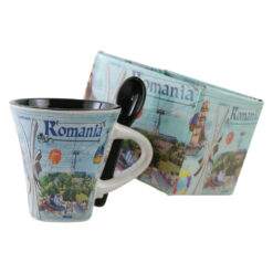 Cana din ceramica cu lingurita "Romania" 90 ml Black Sea, cu cutie decorativa - imagine 4