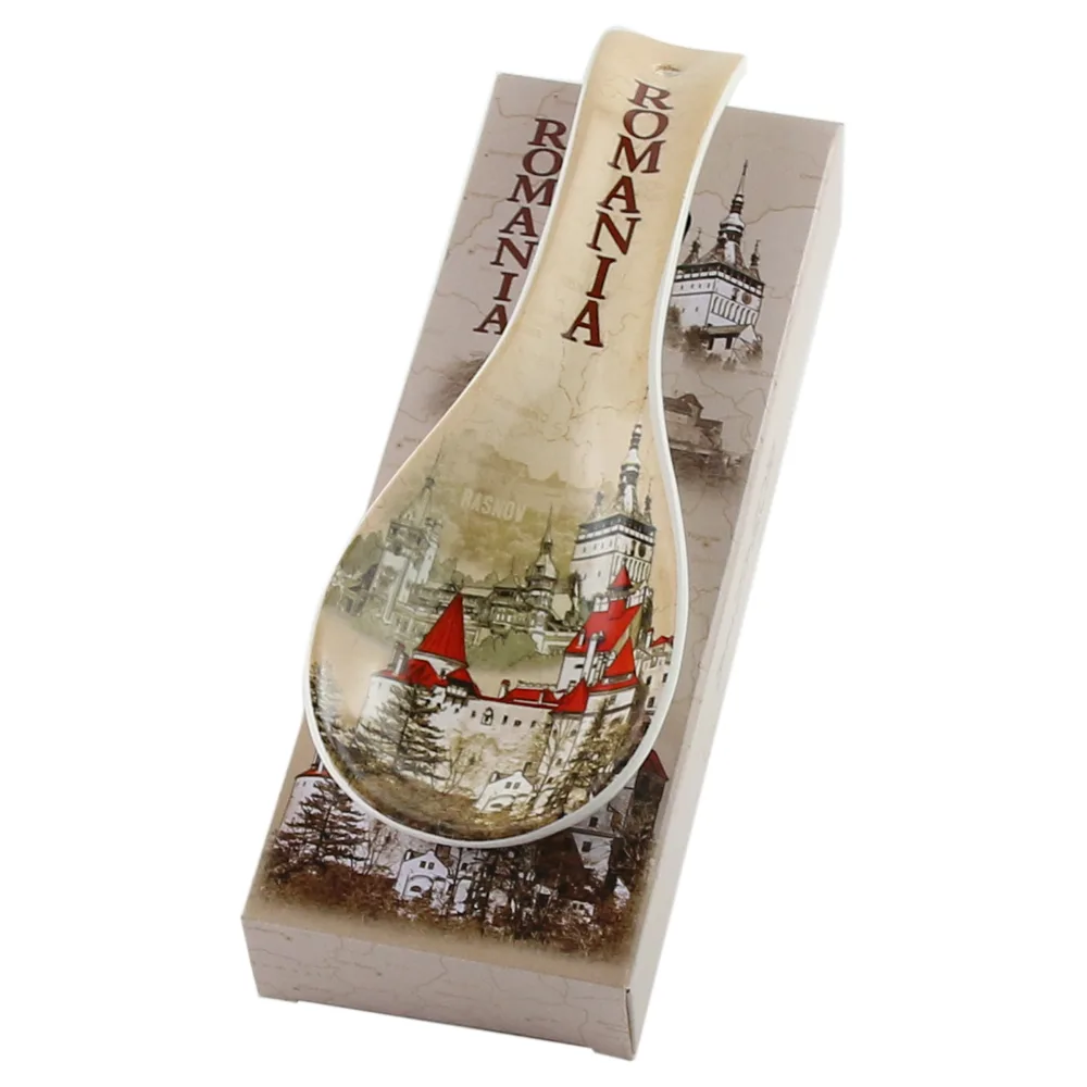 Decor de perete tip lingura din ceramica Castele 9 x 26 cm, Romania, maro