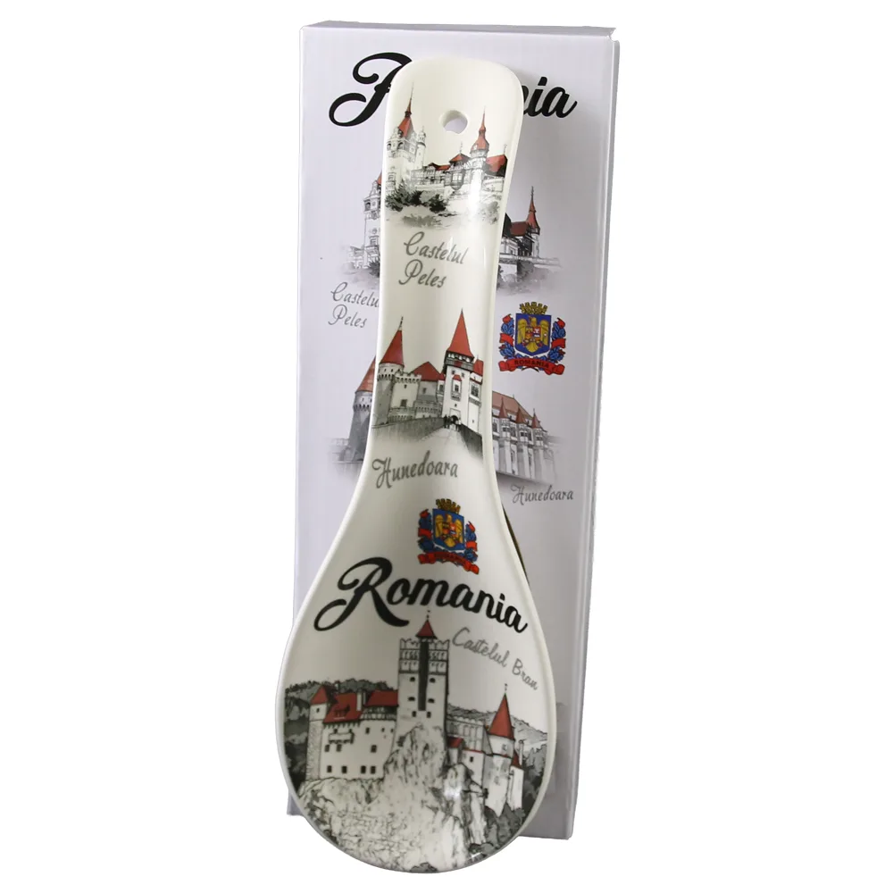 Decor de perete tip lingura din ceramica Castele 9  x 26 cm, Romania, alb