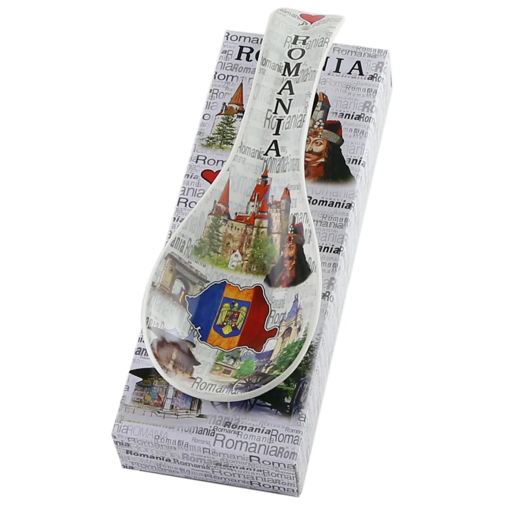 Decor de perete tip lingura din ceramica Harta Romaniei 9 x 26 cm