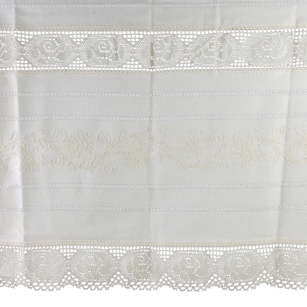 Perdea rustica din bumbac 100 x 150 cm, cu dantela trandafir si brodarie