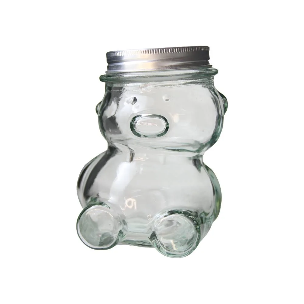 Borcan Ursulet din sticla pentru miere 50 ml, cu capac metalic - 6 x 8.5 cm