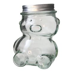 Borcan Ursulet din sticla pentru miere 50 ml, cu capac metalic - 6 x 8.5 cm