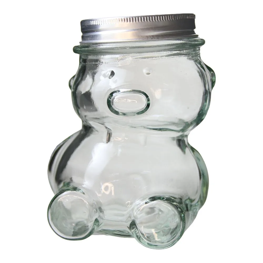 Borcan Ursulet din sticla pentru miere 50 ml, cu capac metalic - 6 x 8.5 cm