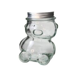 Borcan Ursulet din sticla pentru miere 120 ml, cu capac metalic - 7 x 10 cm